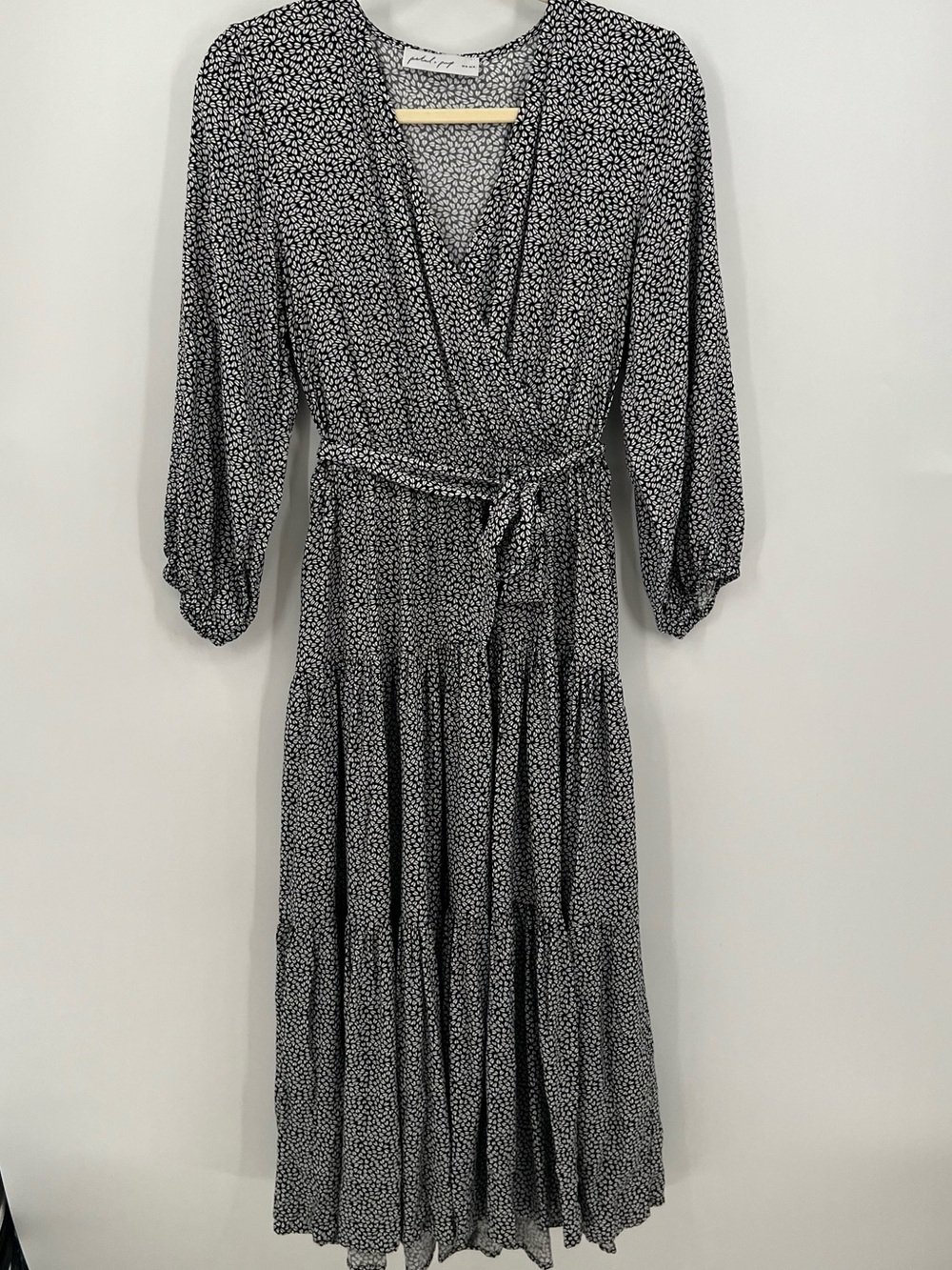 Petal & Pup Hadyn Black and White Faux Wrap Maxi Dress - Picture 3 of 15